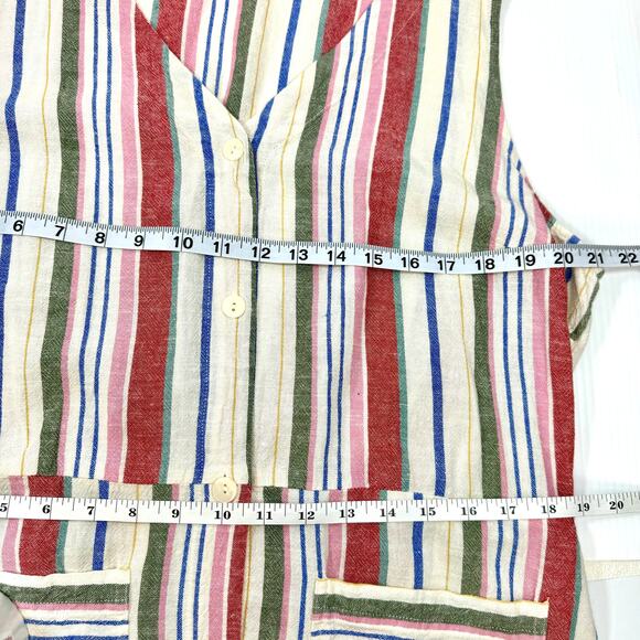 Old Navy Gauzy Shift Dress Full Button Sleeveless Linen XL Beachy Coastal Stripe - Picture 10 of 13